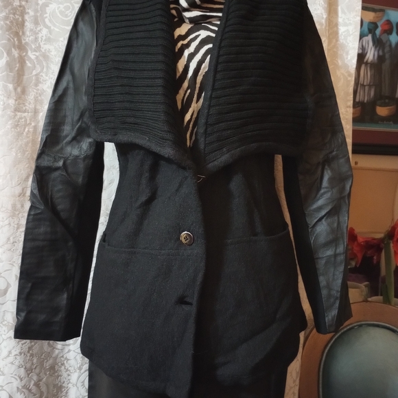 H by Halston Leather and Wool Sweater Jacket - Picture 5 of 11